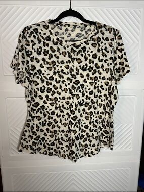 Banana Republic Leopard Print Short Sleeve Tee - Cream, Brown & Black